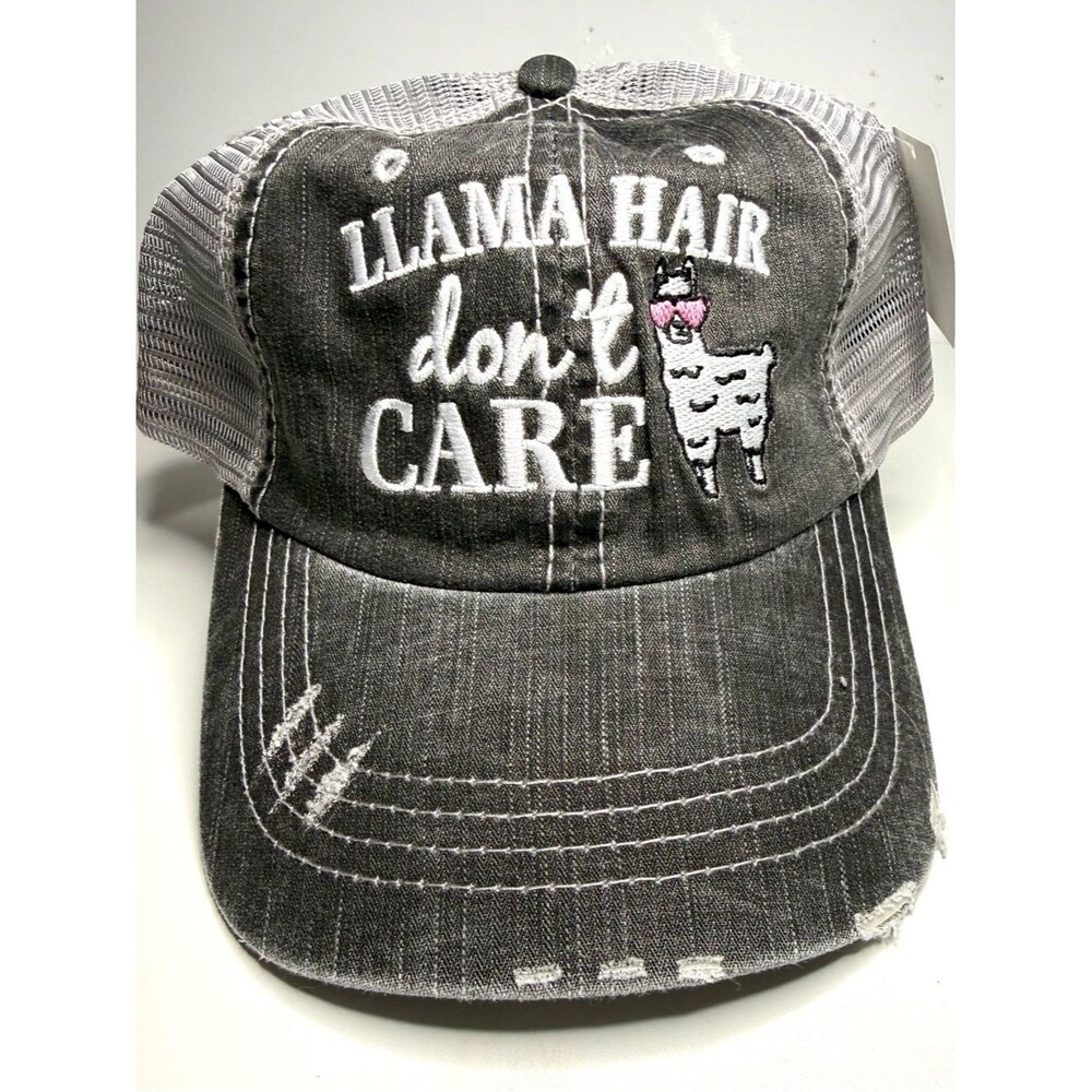 NWT Katydid Black and Gray Women’s Trucker Hat LLAMA HAIR DON’T CARE